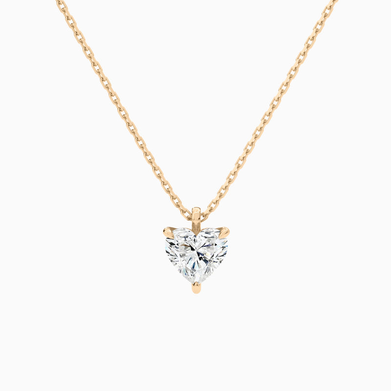 Heart Solitaire Lab Grown Diamond Pendant Necklace In 14K Rose Gold - Lucenjuri