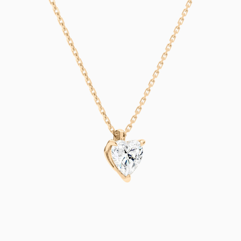 Heart Solitaire Lab Grown Diamond Pendant Necklace In 14K Rose Gold - Front Angle View