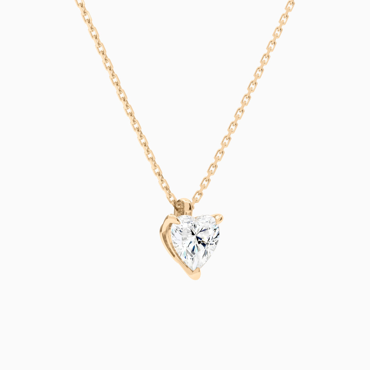 Heart Solitaire Lab Grown Diamond Pendant Necklace In 14K Rose Gold - Front Angle View