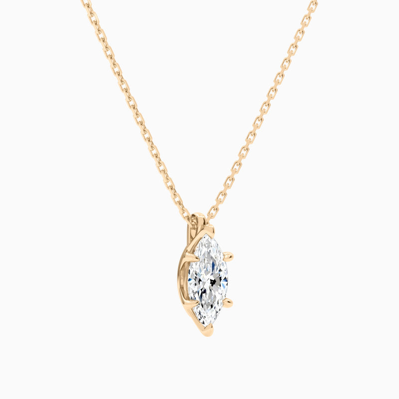 Marquise Solitaire Lab Grown Diamond Pendant Necklace In 14K Rose Gold - Front Angle View