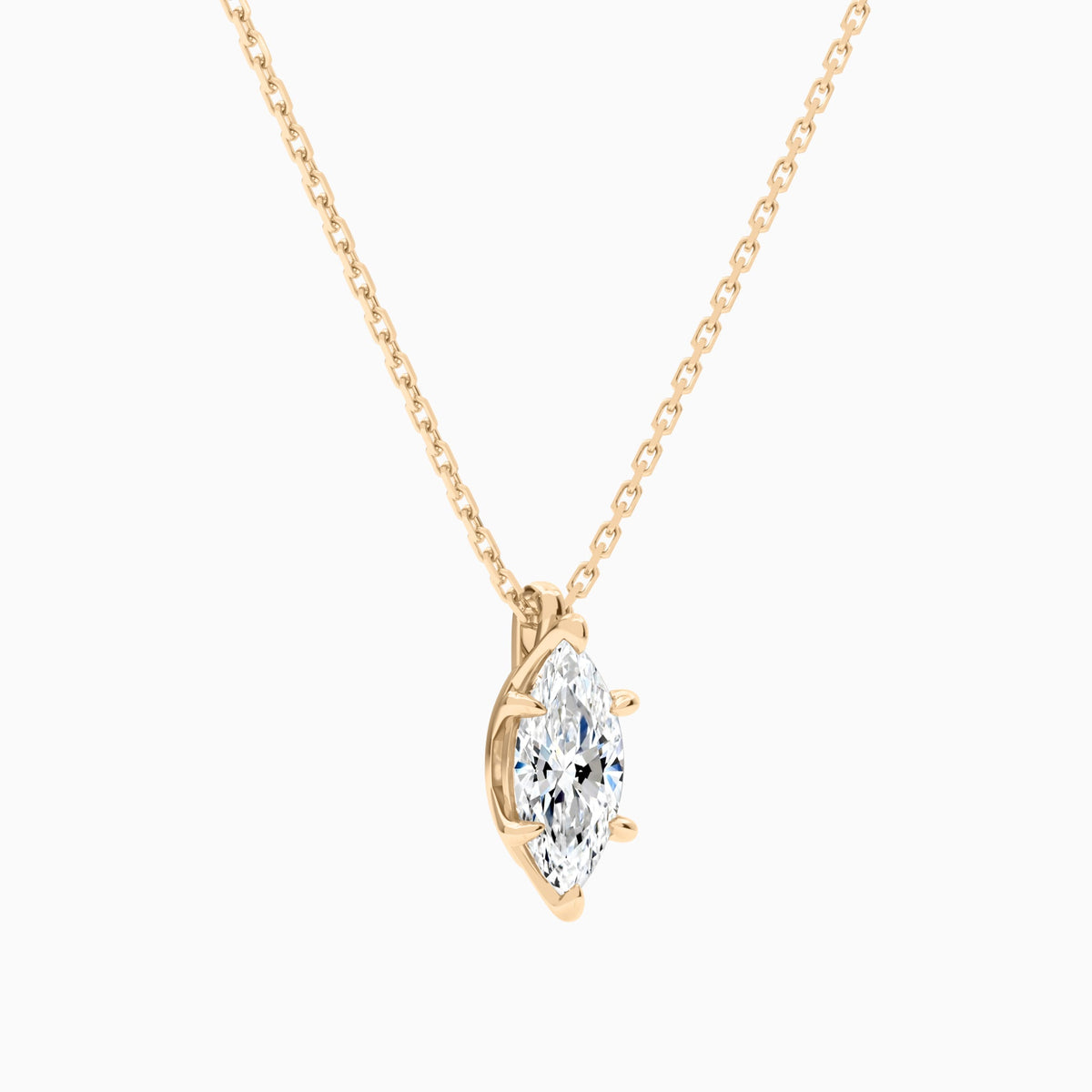 Marquise Solitaire Lab Grown Diamond Pendant Necklace In 14K Rose Gold - Front Angle View