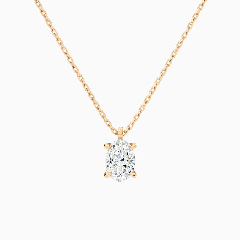Oval Solitaire Lab Grown Diamond Pendant Necklace In 14K Rose Gold - Lucenjuri