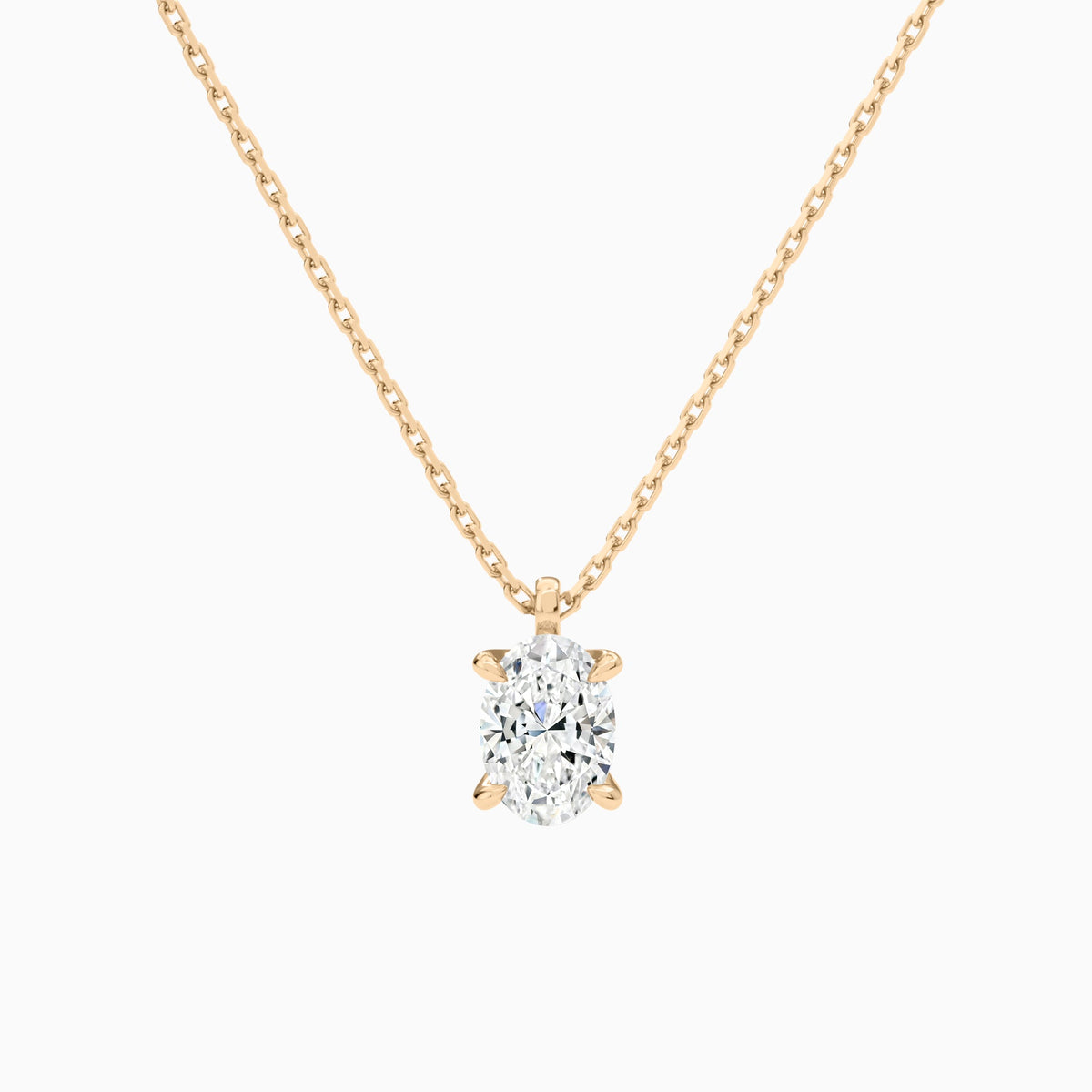 Oval Solitaire Lab Grown Diamond Pendant Necklace In 14K Rose Gold - Lucenjuri