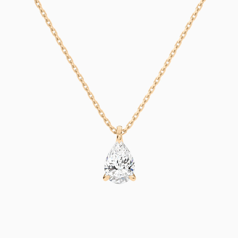 Pear Solitaire Lab Grown Diamond Pendant Necklace In 14K Rose Gold - Lucenjuri