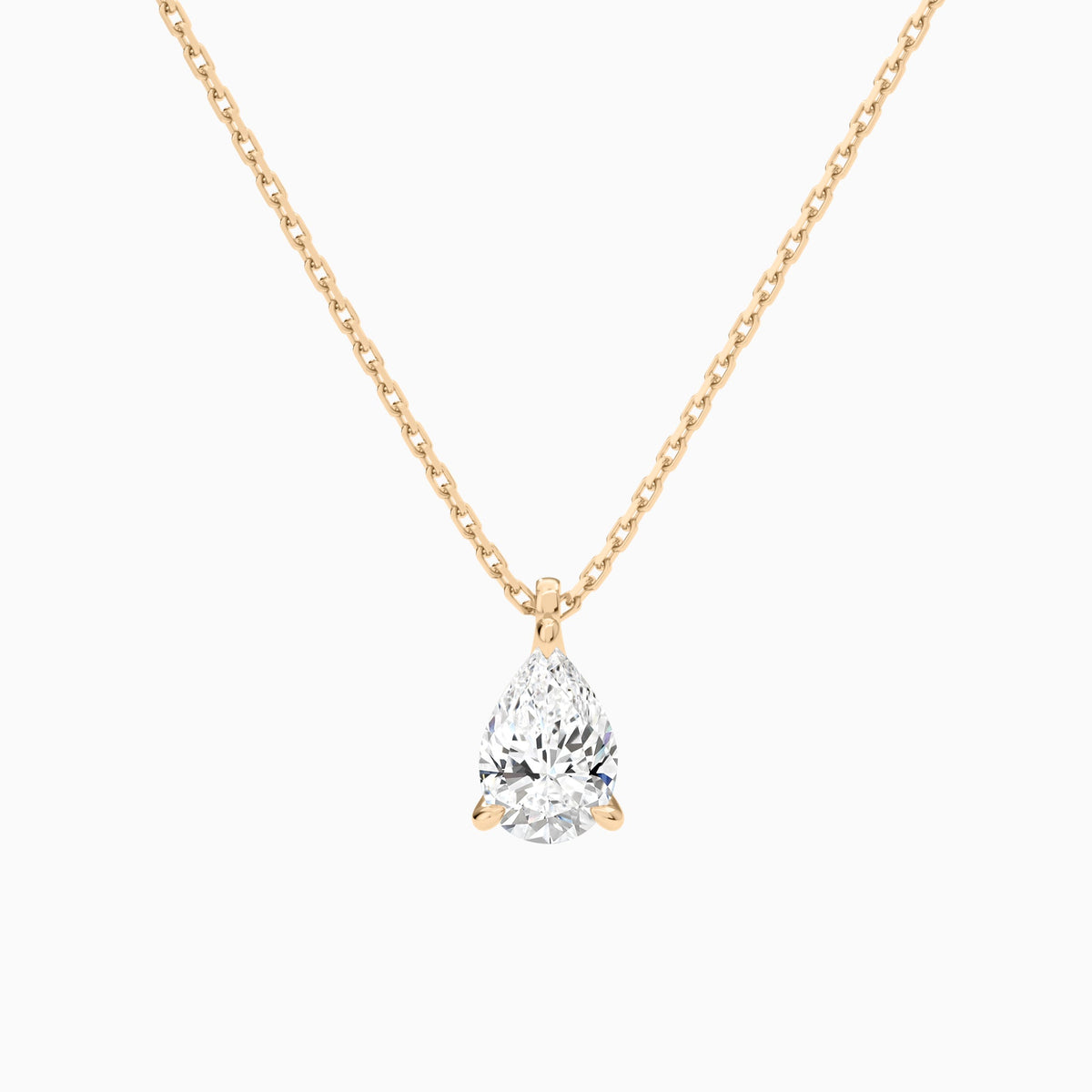Pear Solitaire Lab Grown Diamond Pendant Necklace In 14K Rose Gold - Lucenjuri