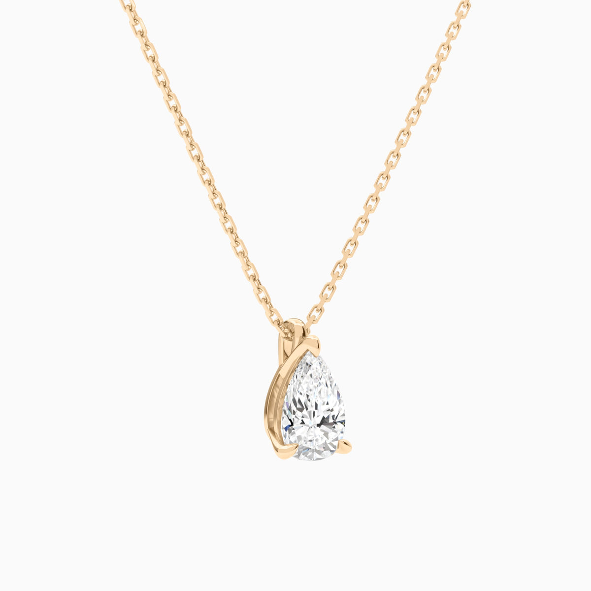 Pear Solitaire Lab Grown Diamond Pendant Necklace In 14K Rose Gold - Front Angle View
