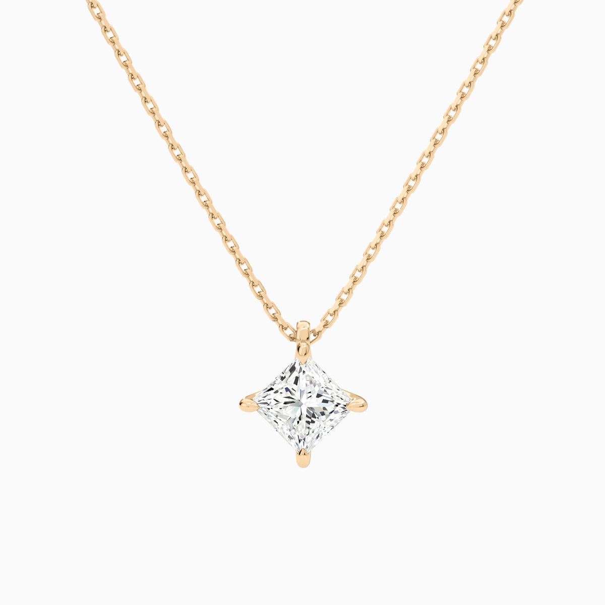 Princess Solitaire Lab Grown Diamond Pendant Necklace In 14K Rose Gold - Lucenjuri