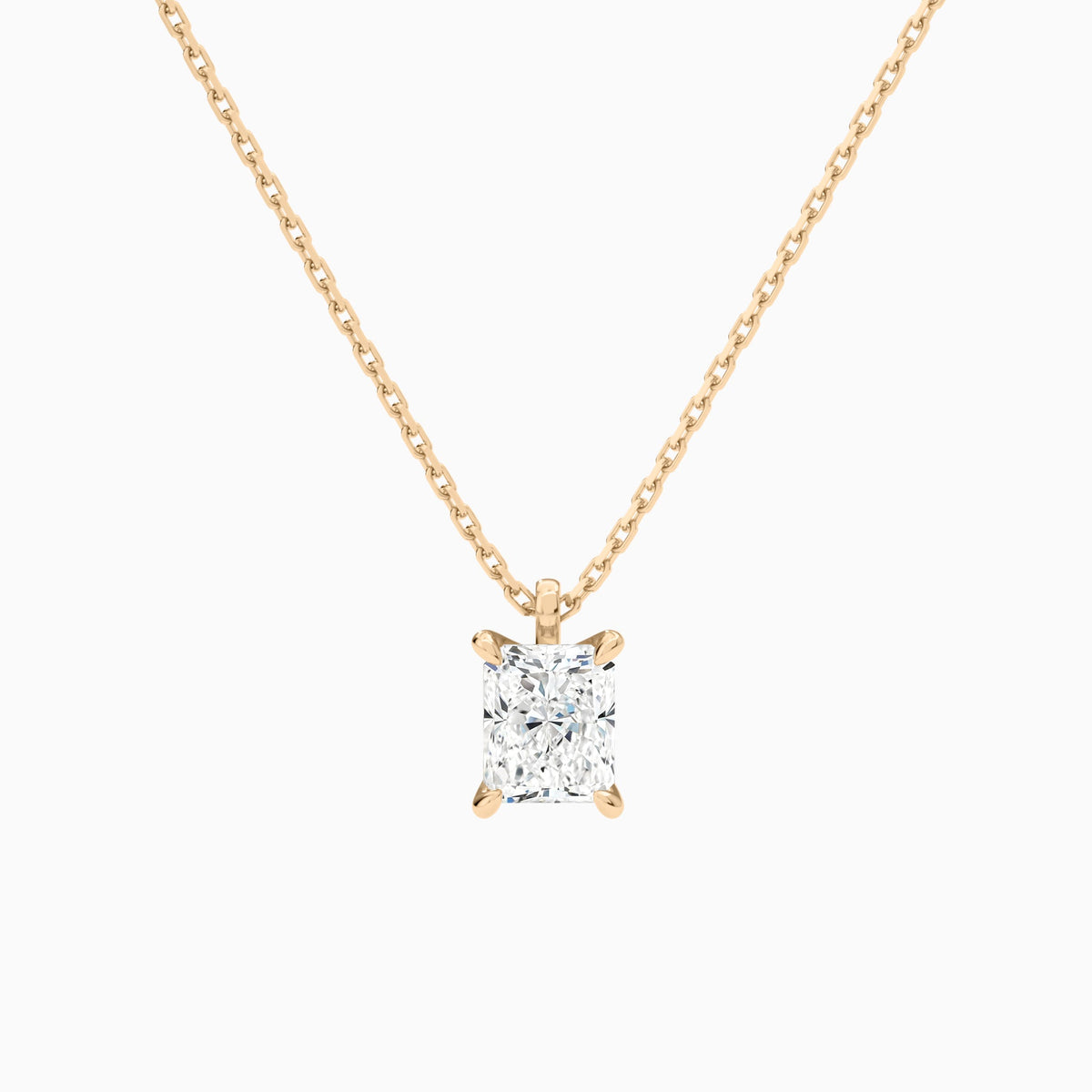 Radiant Solitaire Lab Grown Diamond Pendant Necklace In 14K Rose Gold - Lucenjuri