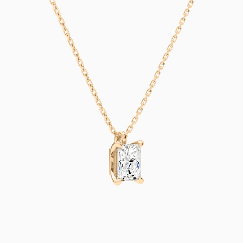Radiant Solitaire Lab Grown Diamond Pendant Necklace In 14K Rose Gold - Front Angle View