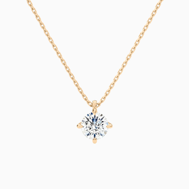 Round Solitaire Lab Grown Diamond Pendant Necklace In 14K Rose Gold - Lucenjuri