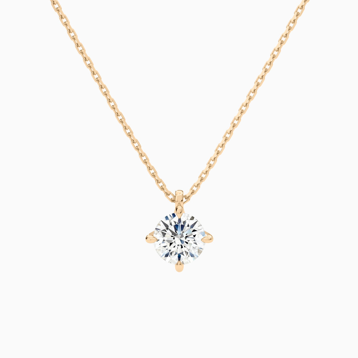 Round Solitaire Lab Grown Diamond Pendant Necklace In 14K Rose Gold - Lucenjuri