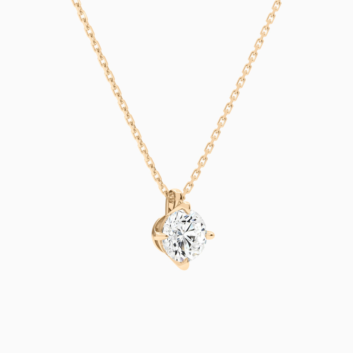 Round Solitaire Lab Grown Diamond Pendant Necklace In 14K Rose Gold - Front Angle View
