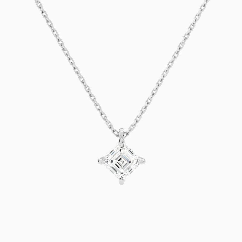 Asscher Solitaire Lab Grown Diamond Pendant Necklace In 18K White Gold - Lucenjuri
