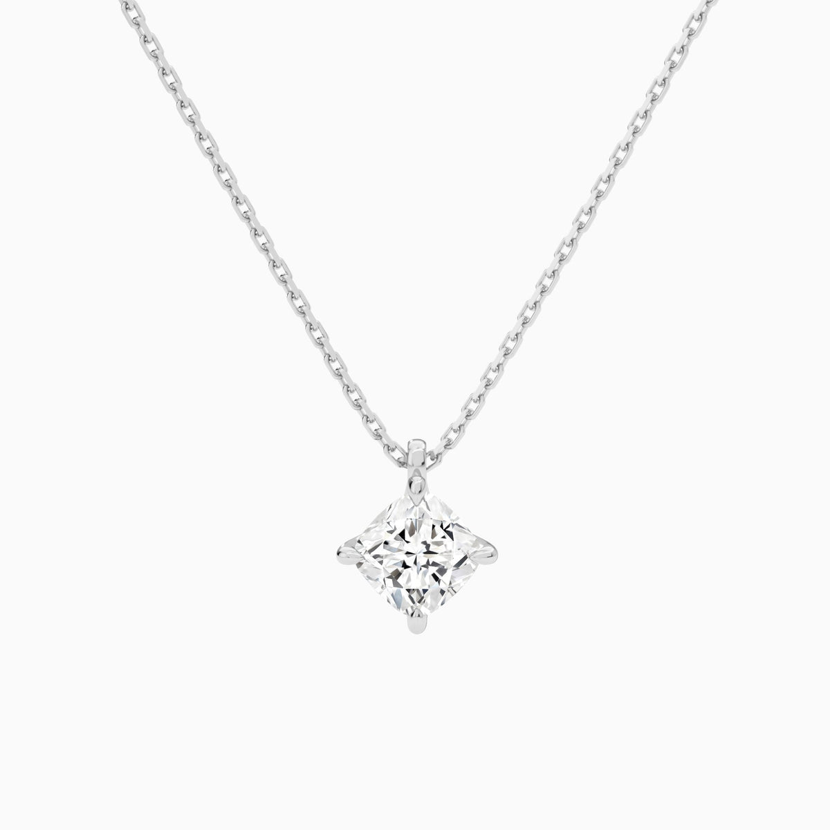 Cushion Solitaire Lab Grown Diamond Pendant Necklace In 18K White Gold - Lucenjuri