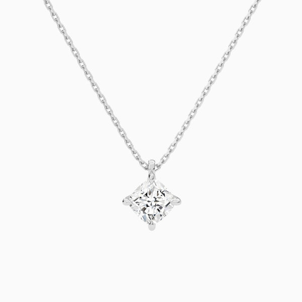 Cushion Solitaire Lab Grown Diamond Pendant Necklace In 14K White Gold - Lucenjuri