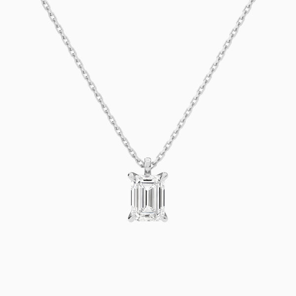 Emerald Solitaire Lab Grown Diamond Pendant Necklace In 14K White Gold - Lucenjuri