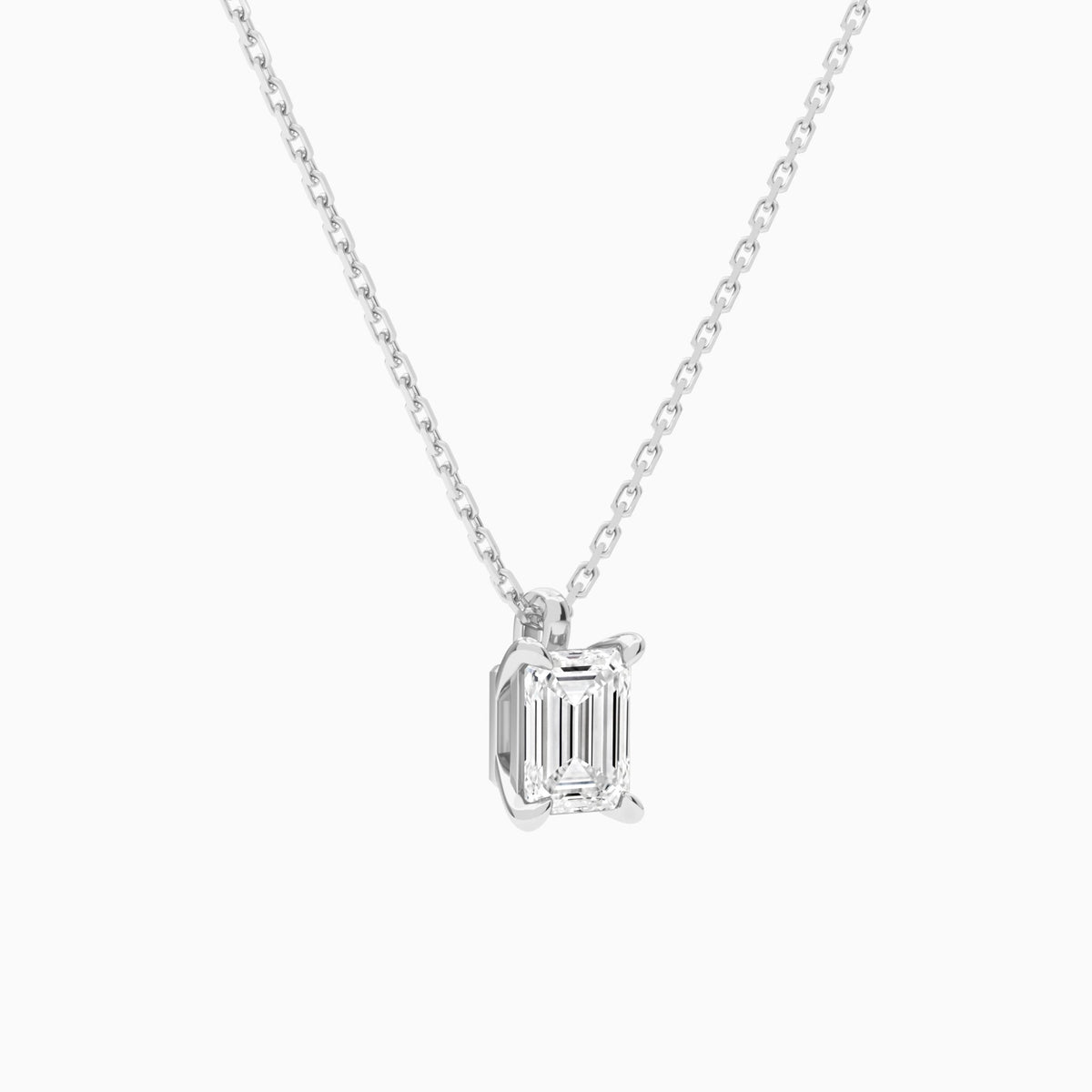 Emerald Solitaire Lab Grown Diamond Pendant Necklace In 14K White Gold - Front Angle View