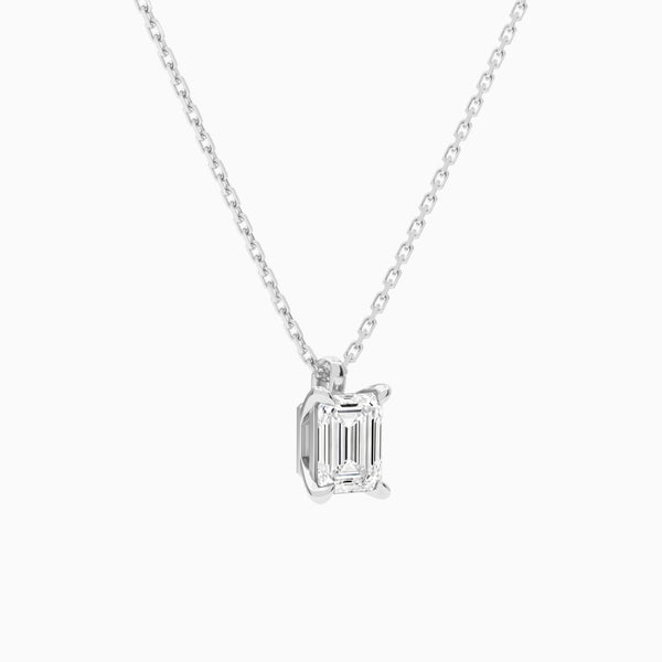 Emerald Solitaire Lab Grown Diamond Pendant Necklace In 14K White Gold - Front Angle View