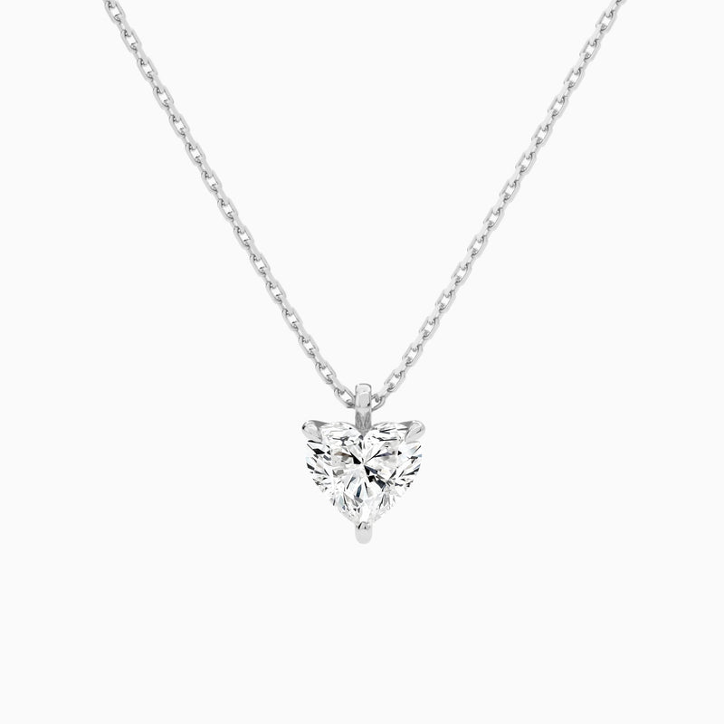 Heart Solitaire Lab Grown Diamond Pendant Necklace In 18K White Gold - Lucenjuri