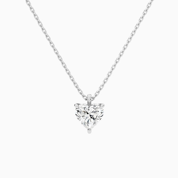 Heart Solitaire Lab Grown Diamond Pendant Necklace In 14K White Gold - Lucenjuri