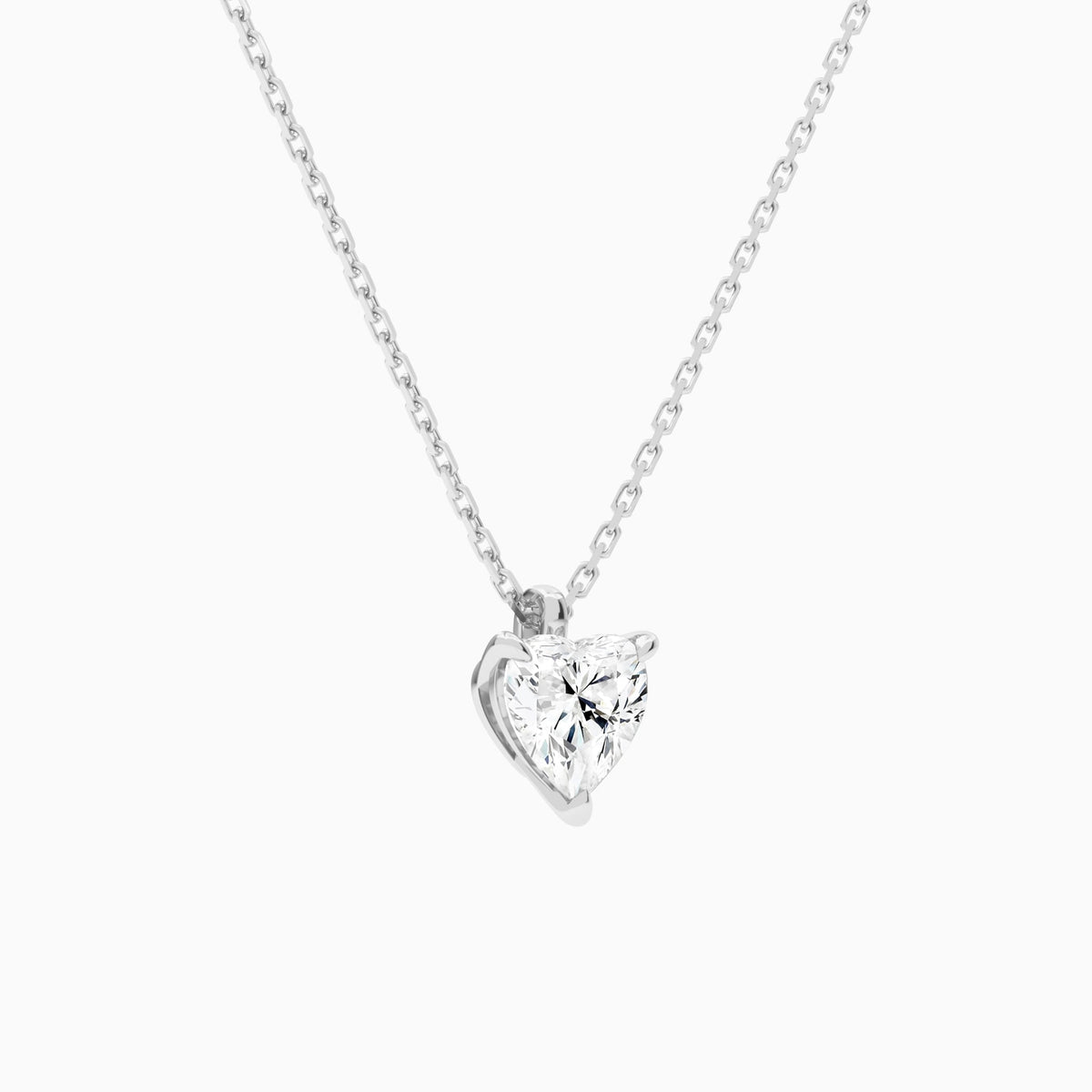 Heart Solitaire Lab Grown Diamond Pendant Necklace In 18K White Gold - Front Angle View
