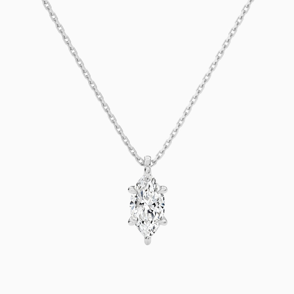 Marquise Solitaire Lab Grown Diamond Pendant Necklace In 14K White Gold - Lucenjuri