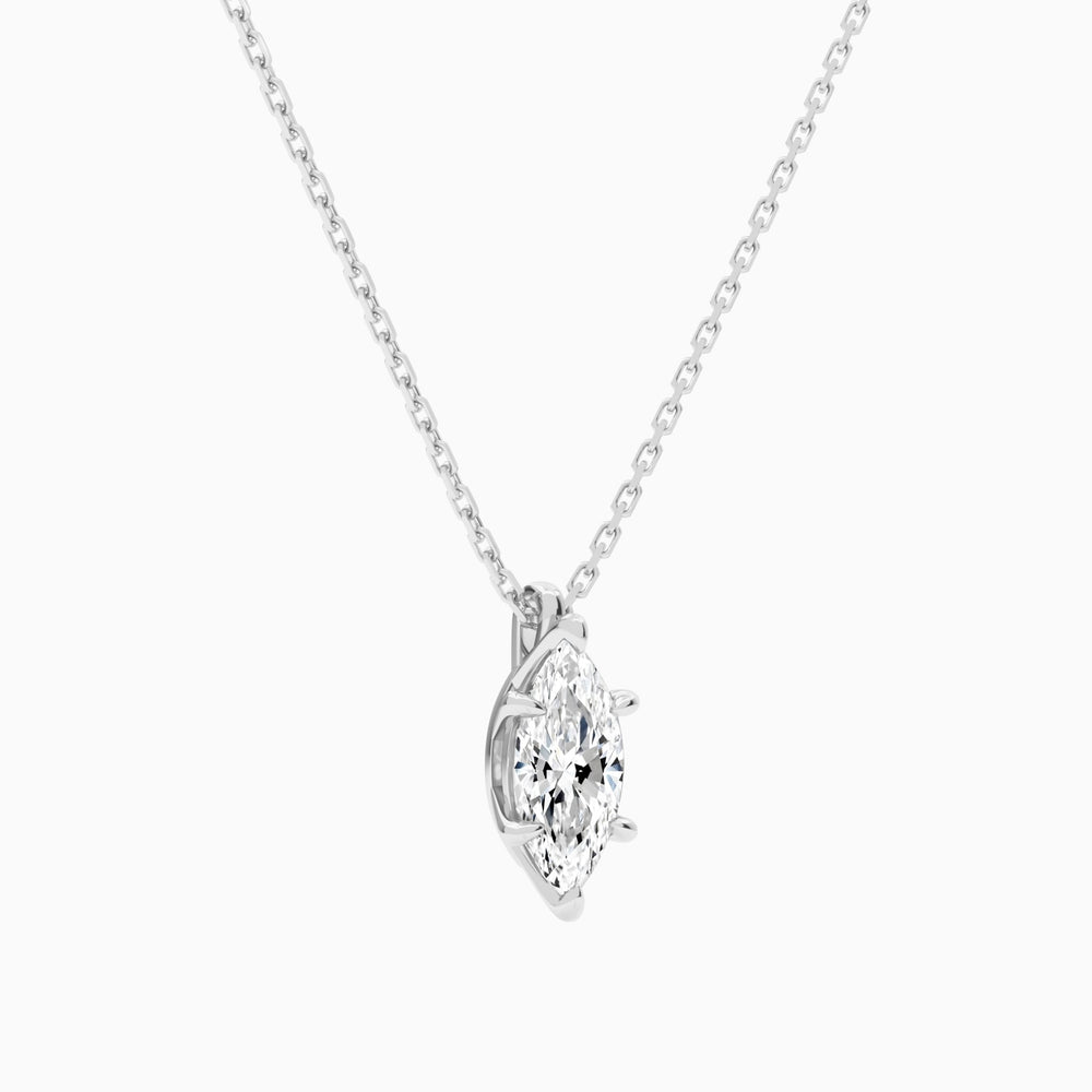 Marquise Solitaire Lab Grown Diamond Pendant Necklace In 14K White Gold - Front Angle View