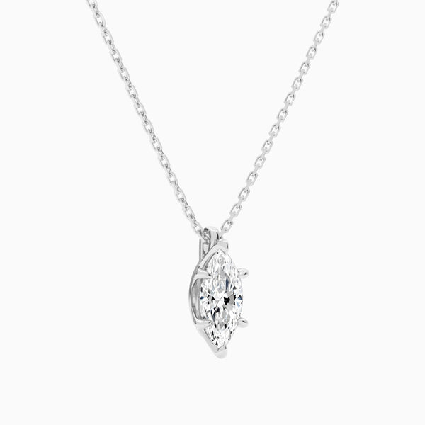 Marquise Solitaire Lab Grown Diamond Pendant Necklace In 14K White Gold - Front Angle View