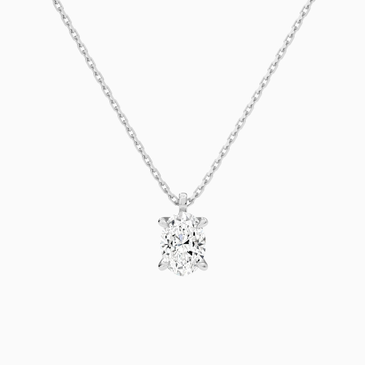Oval Solitaire Lab Grown Diamond Pendant Necklace In 18K White Gold - Lucenjuri