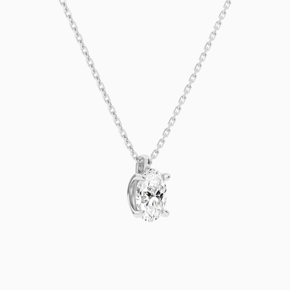 Oval Solitaire Lab Grown Diamond Pendant Necklace In 18K White Gold - Front Angle View