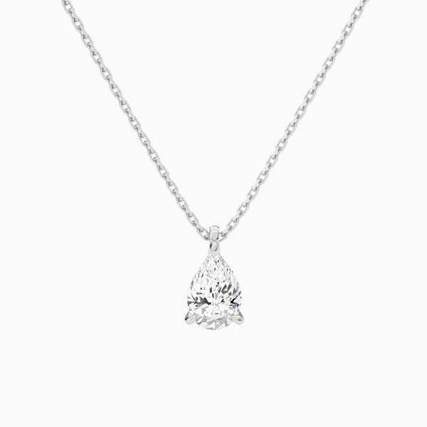 Pear Solitaire Lab Grown Diamond Pendant Necklace In 14K White Gold - Lucenjuri