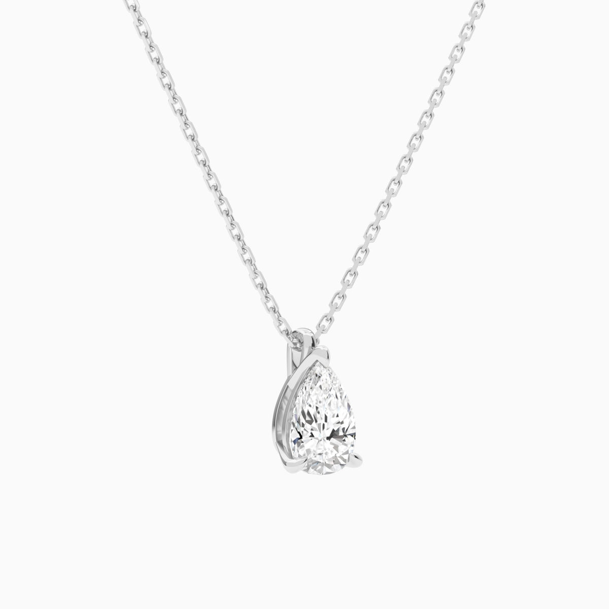 Pear Solitaire Lab Grown Diamond Pendant Necklace In 18K White Gold - Front Angle View