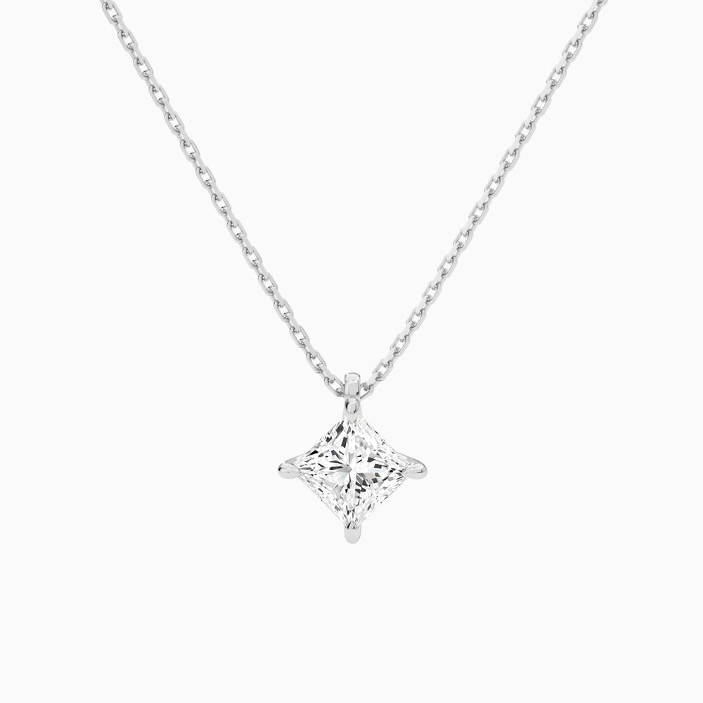 Princess Solitaire Lab Grown Diamond Pendant Necklace In 14K White Gold - Lucenjuri