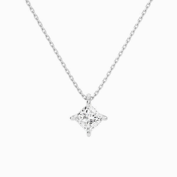 Princess Solitaire Lab Grown Diamond Pendant Necklace In 14K White Gold - Lucenjuri