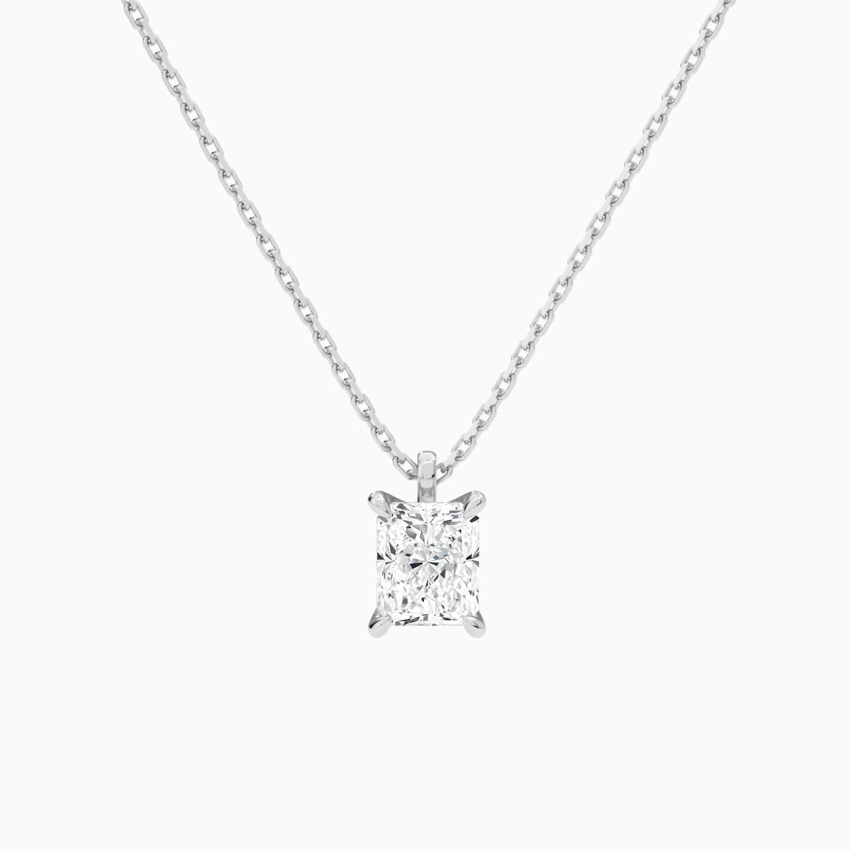 Radiant Solitaire Lab Grown Diamond Pendant Necklace In 18K White Gold - Lucenjuri