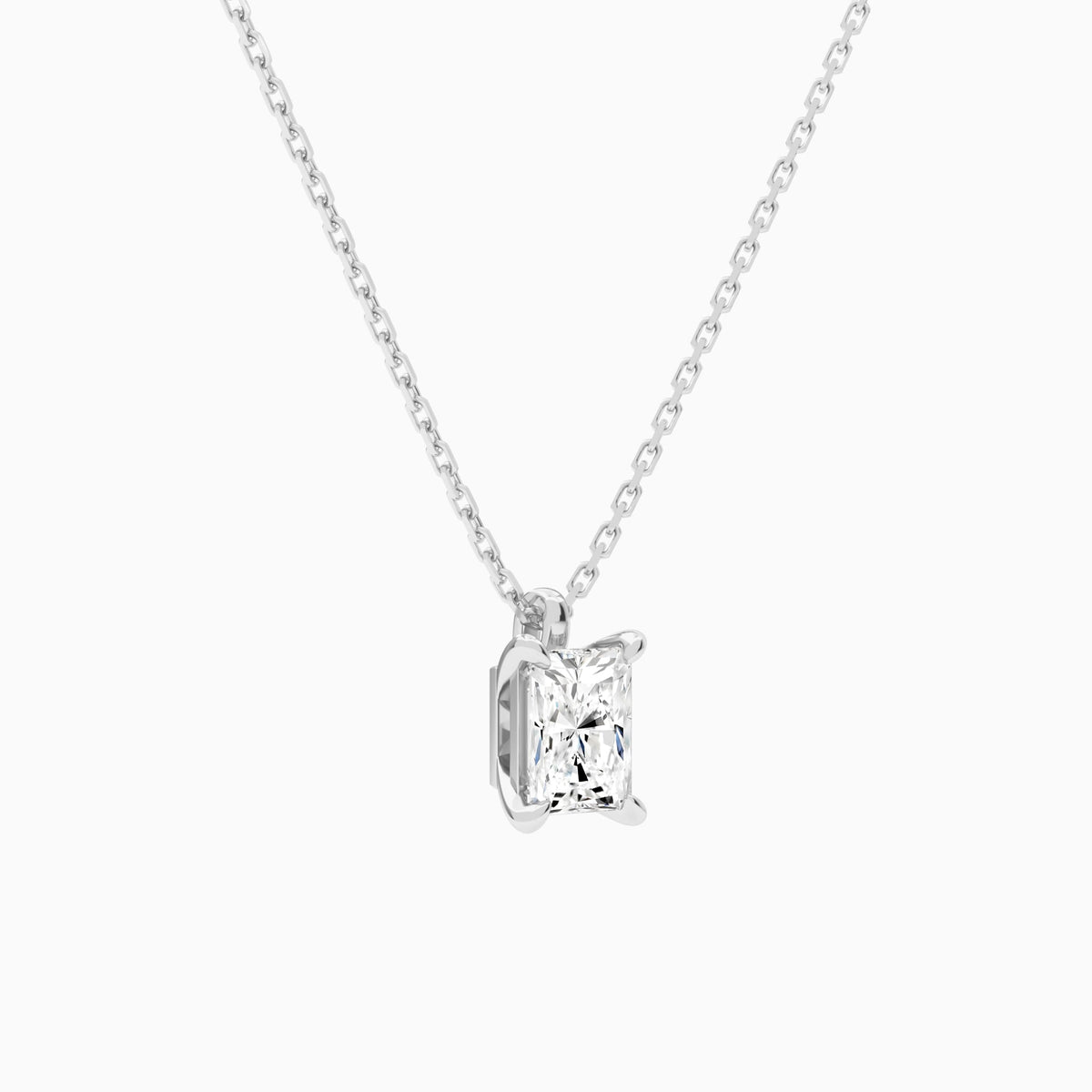 Radiant Solitaire Lab Grown Diamond Pendant Necklace In 18K White Gold - Front Angle View