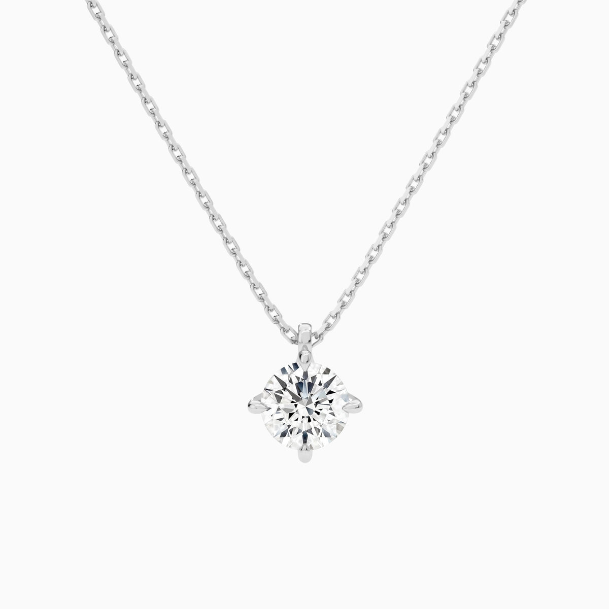 Round Solitaire Lab Grown Diamond Pendant Necklace In 18K White Gold - Lucenjuri