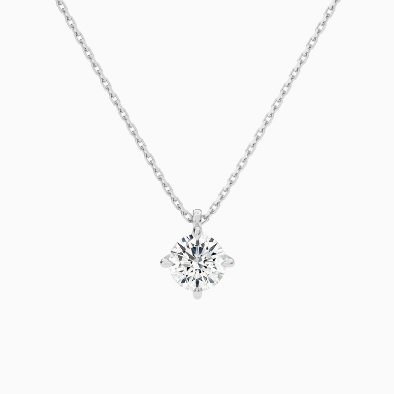 Round Solitaire Lab Grown Diamond Pendant Necklace In 14K White Gold - Lucenjuri
