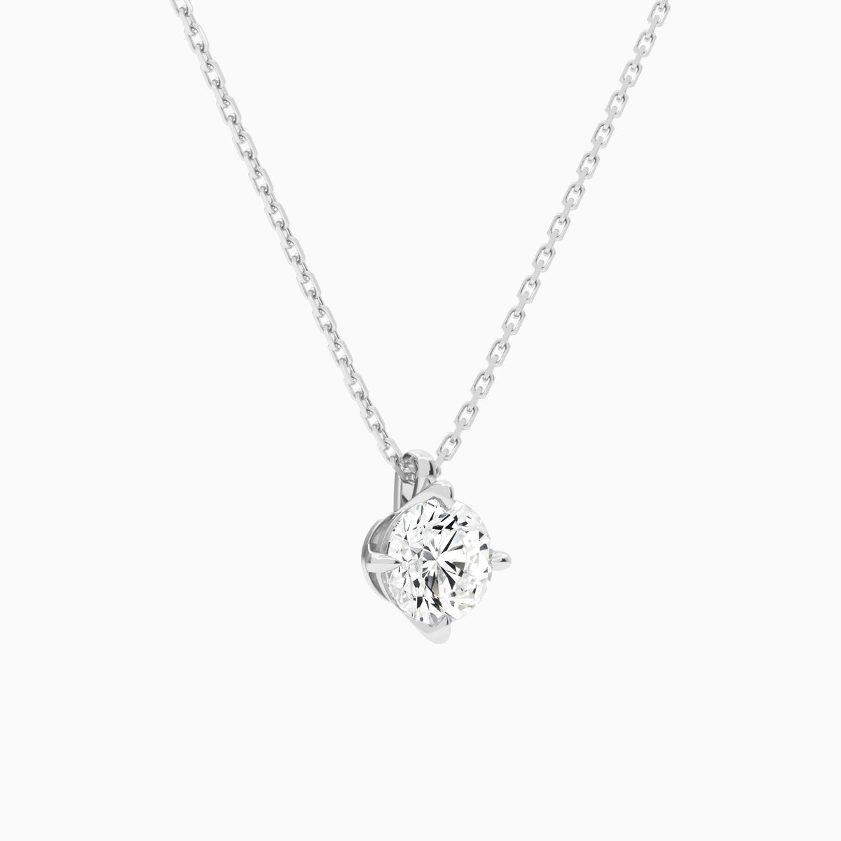 Round Solitaire Lab Grown Diamond Pendant Necklace In 18K White Gold - Front Angle View