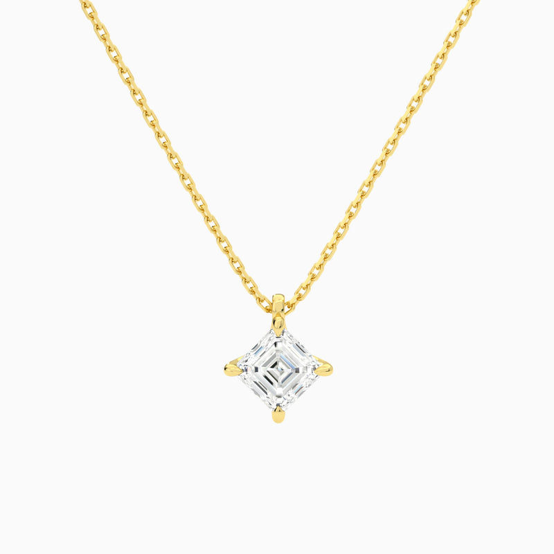 Asscher Solitaire Lab Grown Diamond Pendant Necklace In 14K Yellow Gold - Lucenjuri