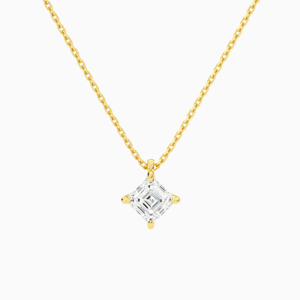 Asscher Solitaire Lab Grown Diamond Pendant Necklace In 14K Yellow Gold - Lucenjuri