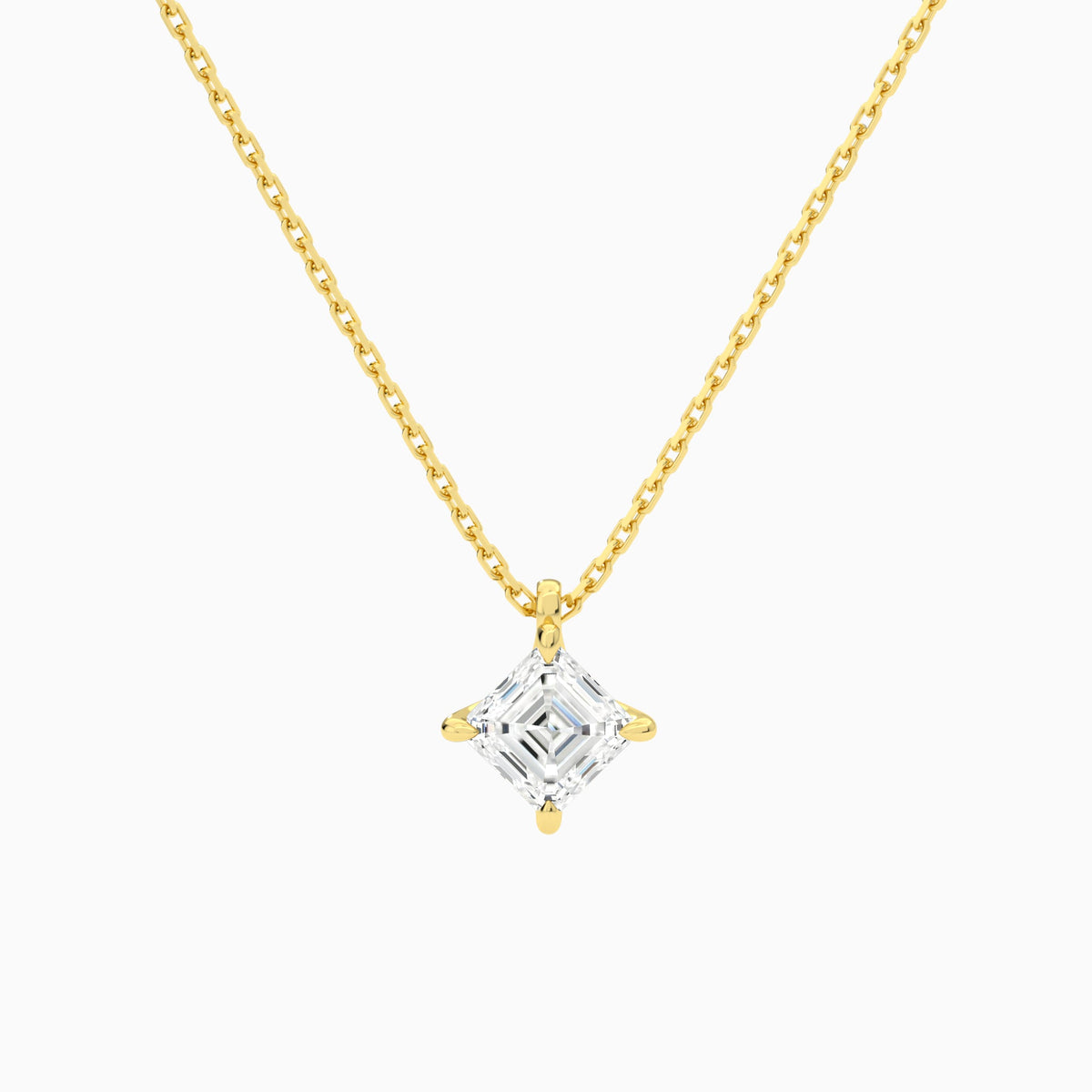 Asscher Solitaire Lab Grown Diamond Pendant Necklace In 18K Yellow Gold - Lucenjuri