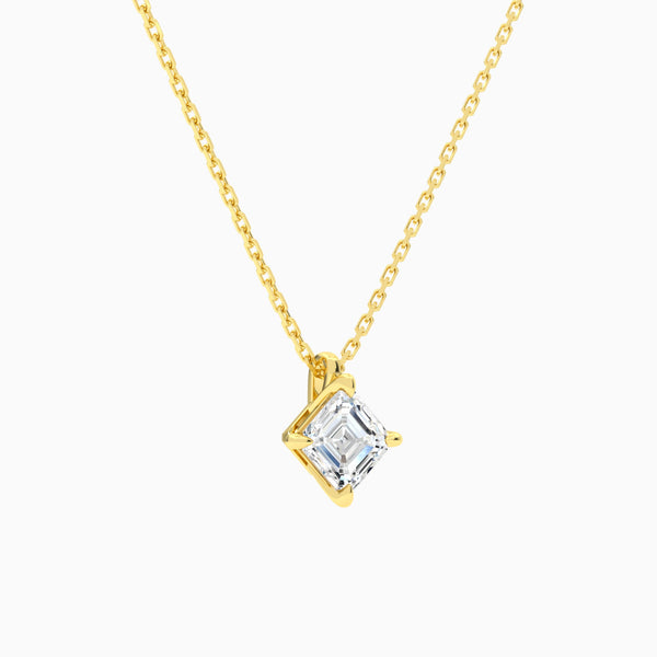 Asscher Solitaire Lab Grown Diamond Pendant Necklace In 14K Yellow Gold - Front Angle View