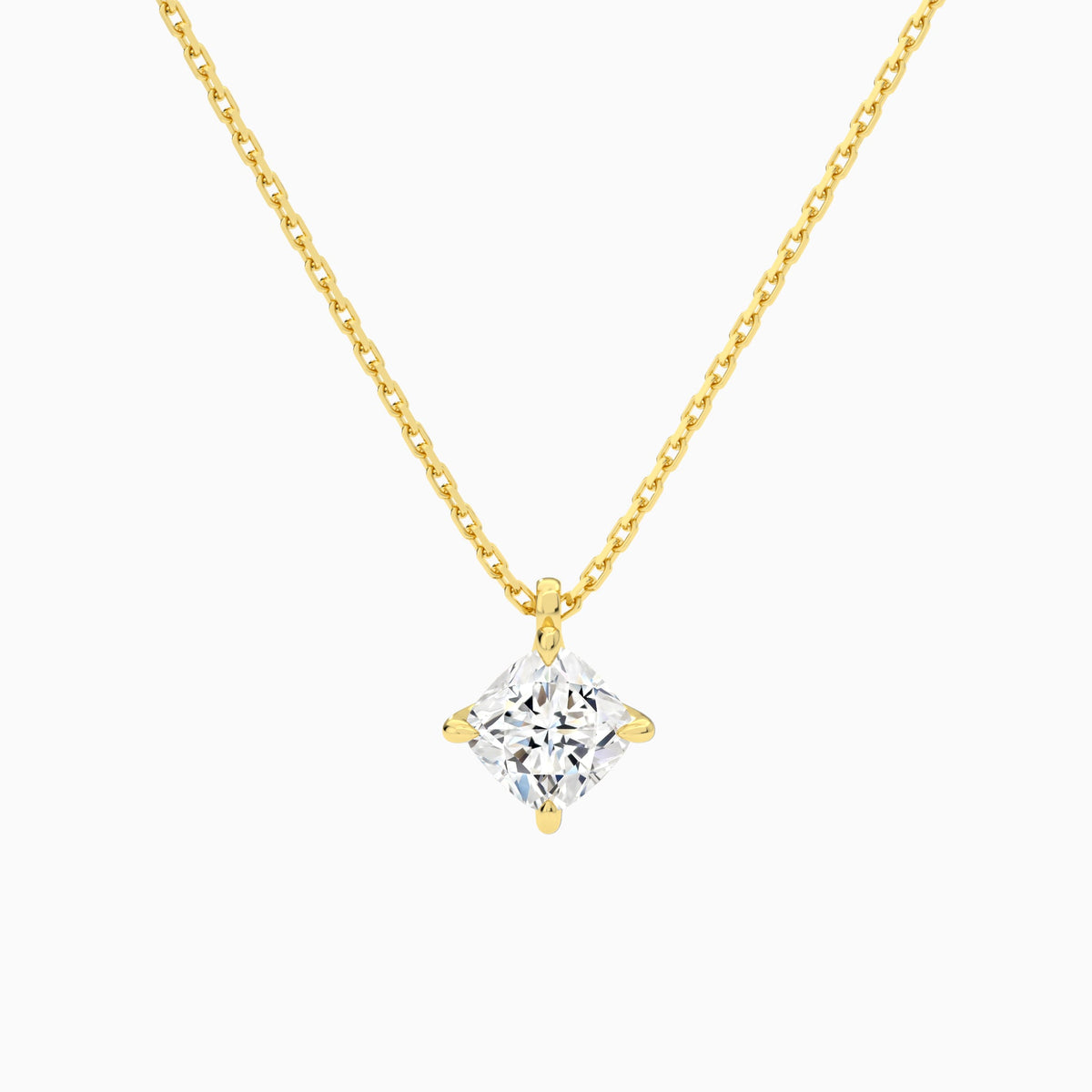 Cushion Solitaire Lab Grown Diamond Pendant Necklace In 14K Yellow Gold - Lucenjuri