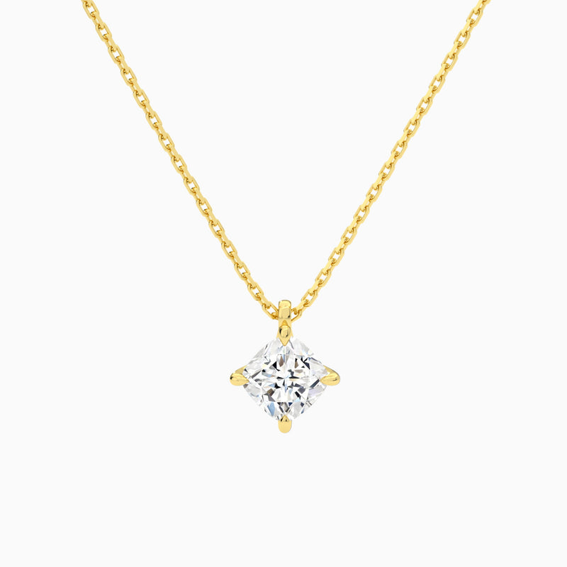 Cushion Solitaire Lab Grown Diamond Pendant Necklace In 18K Yellow Gold - Lucenjuri
