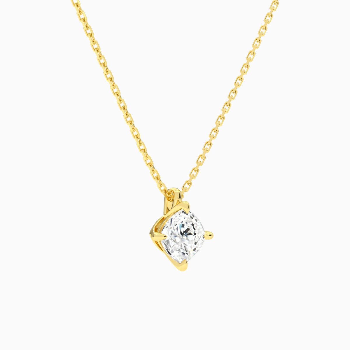 Cushion Solitaire Lab Grown Diamond Pendant Necklace In 18K Yellow Gold - Front Angle View