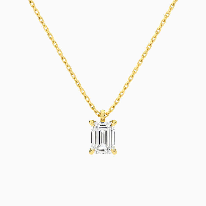 Emerald Solitaire Lab Grown Diamond Pendant Necklace In 14K Yellow Gold - Lucenjuri