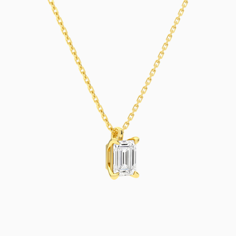 Emerald Solitaire Lab Grown Diamond Pendant Necklace In 14K Yellow Gold - Front Angle View