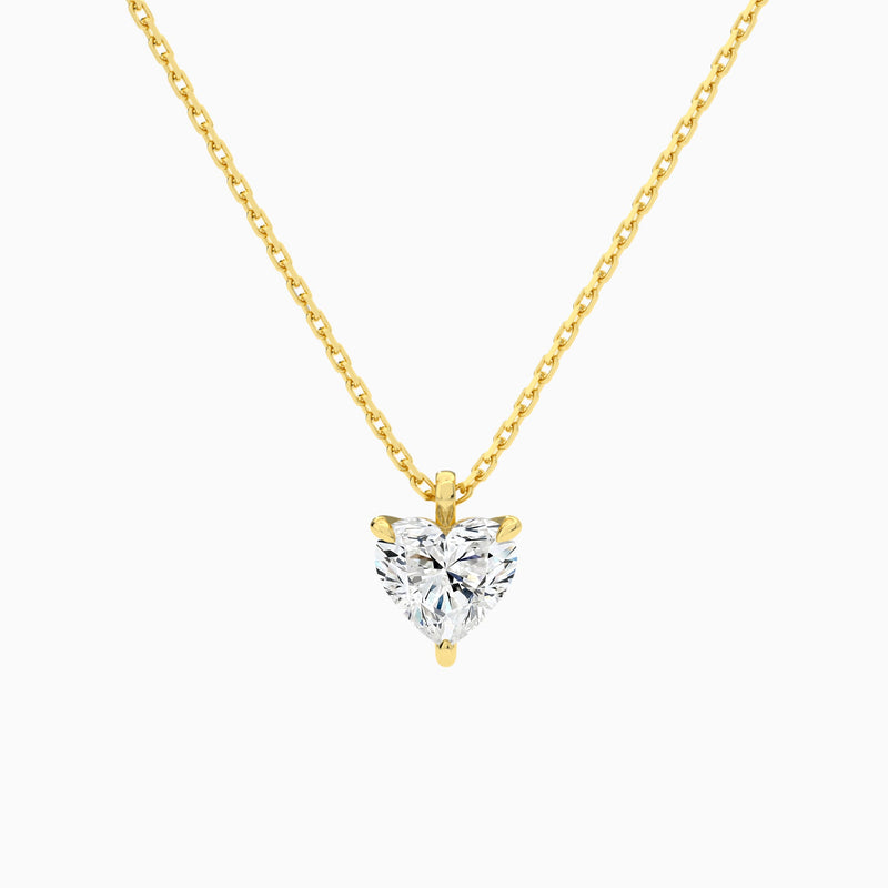 Heart Solitaire Lab Grown Diamond Pendant Necklace In 18K Yellow Gold - Lucenjuri