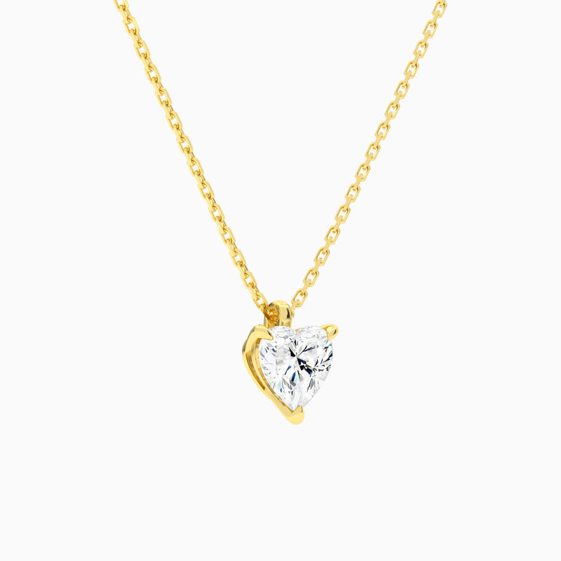 Heart Solitaire Lab Grown Diamond Pendant Necklace In 14K Yellow Gold - Front Angle View